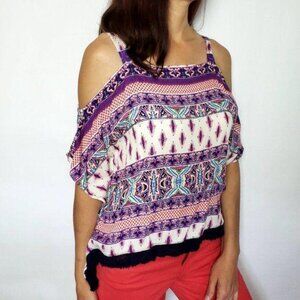 Skies Are Blue Tank Top Womens S Retro Crochet Boho Hippie Chic Casual